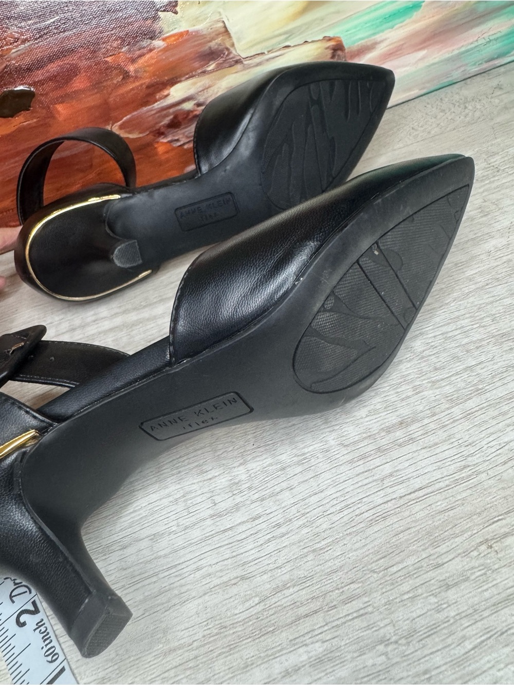 Anne Klein Iflex Black Pointed Toe Ankle Strap Heels Size 6.5 - Picture 9 of 10